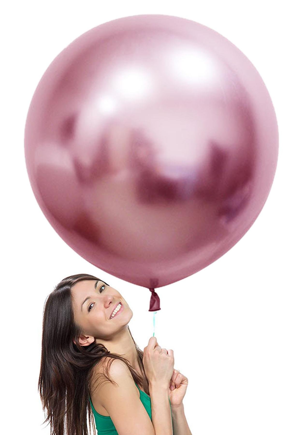 Pembe Jumbo Krom Lateks  Balon 60 cm