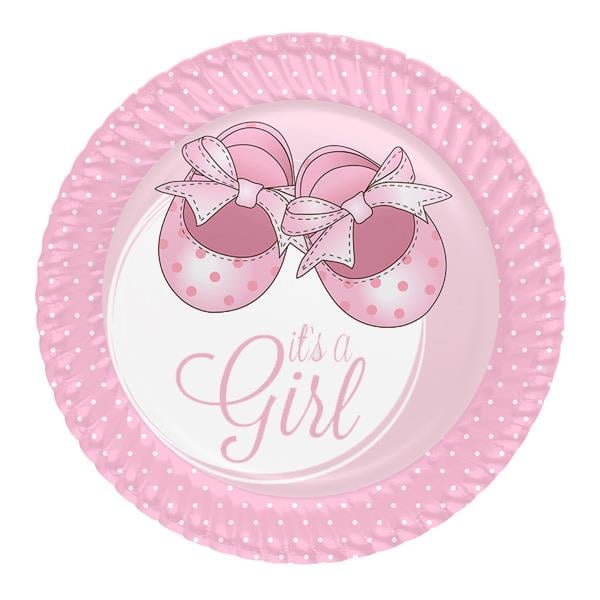 Pembe Patikler Karton Tabak 23 cm 8'li