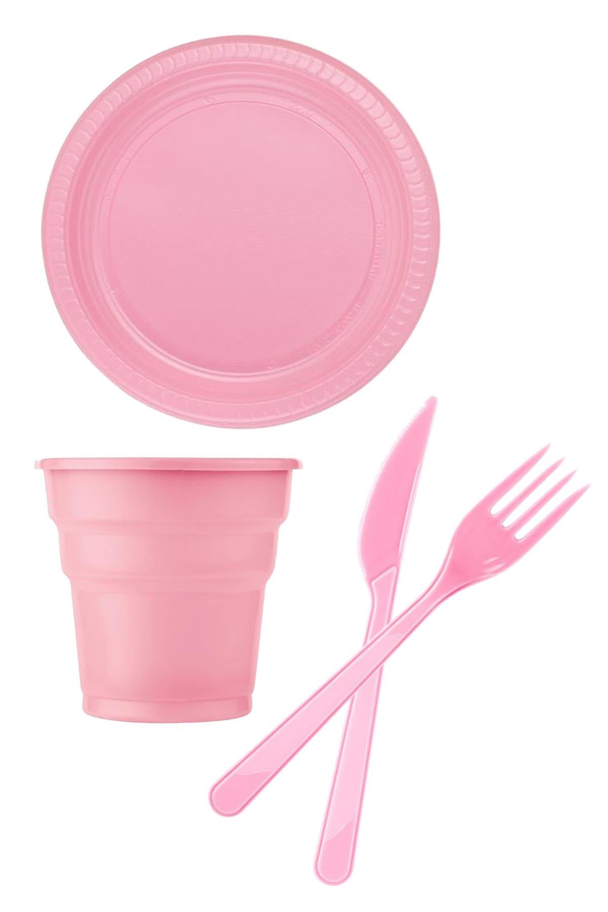 Pembe Plastik Sofra Seti 24 Kişilik