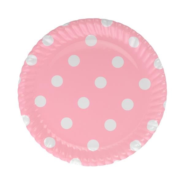 Pembe Puantiyeli Karton Tabak 23 cm 8'li