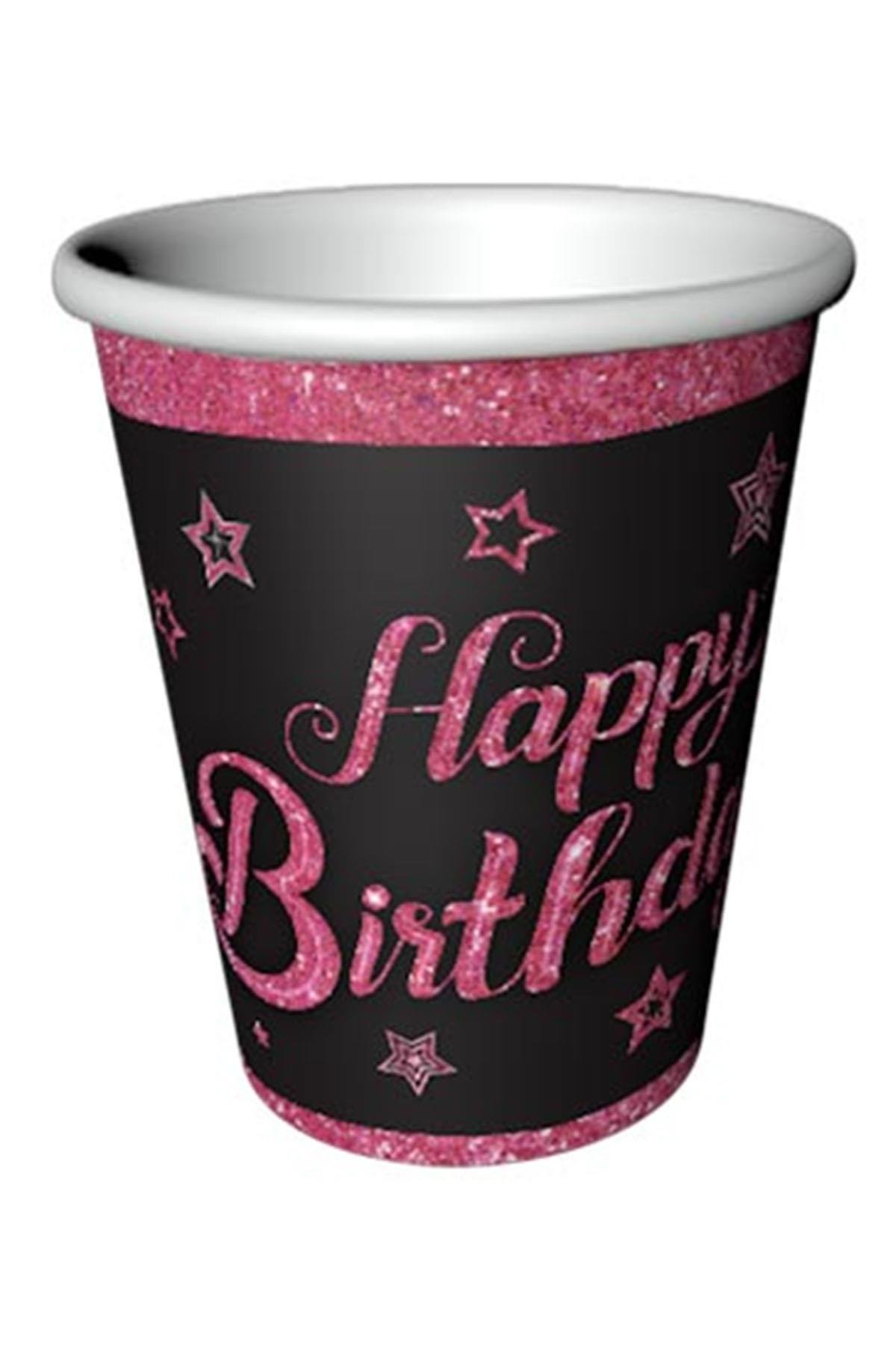 Pink Stars Birthday Karton Bardak 8'li