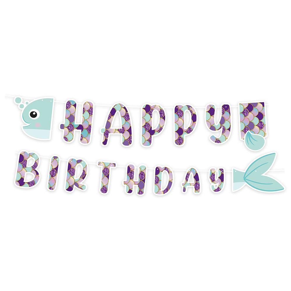 Pırıltılı Deniz Kızı Happy Birthday Harf Afiş