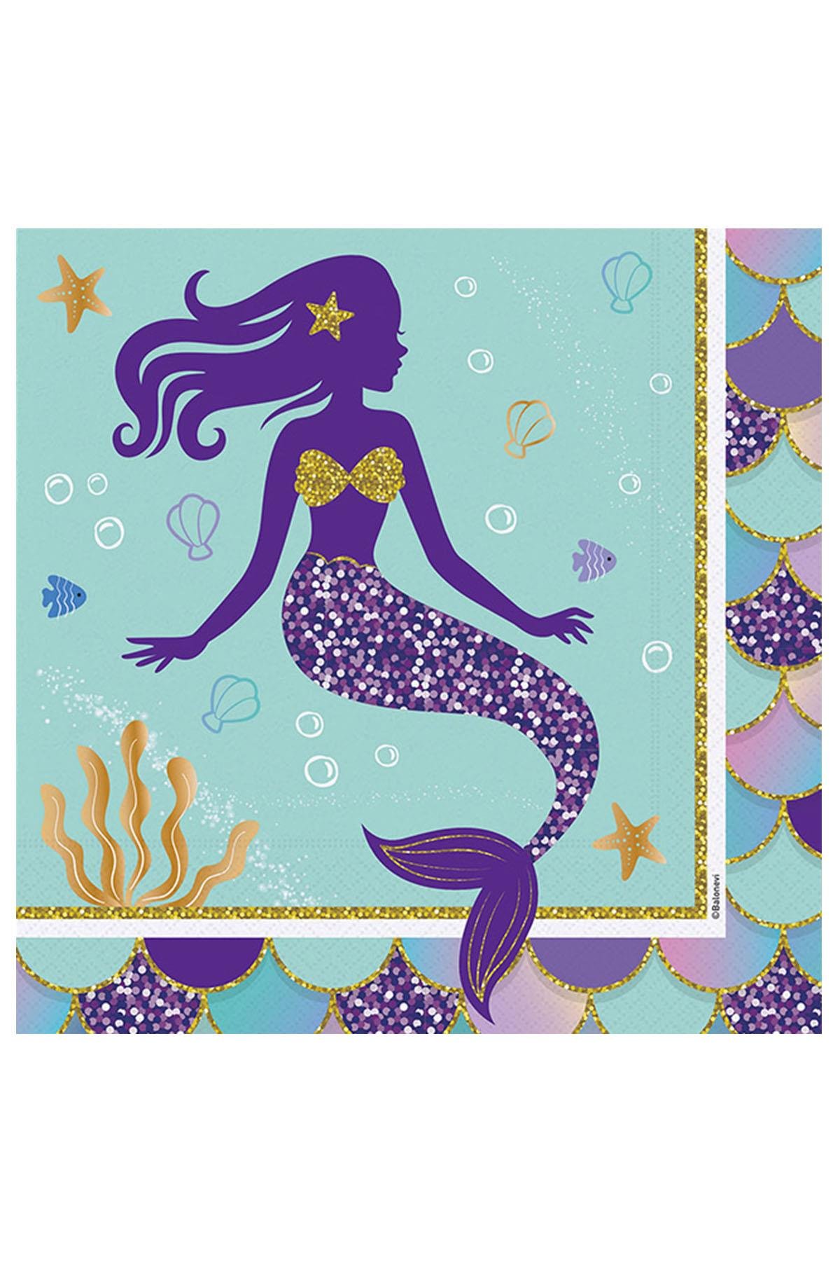 Pırıltılı Deniz Kızı Kağıt Peçete 33x33 cm 16'lı