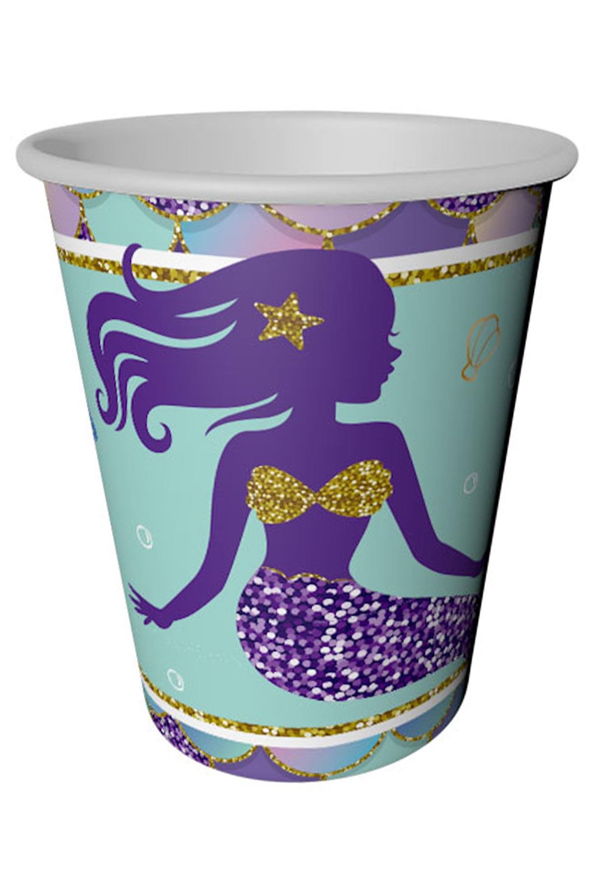 Pırıltılı Deniz Kızı Karton Bardak 8'li