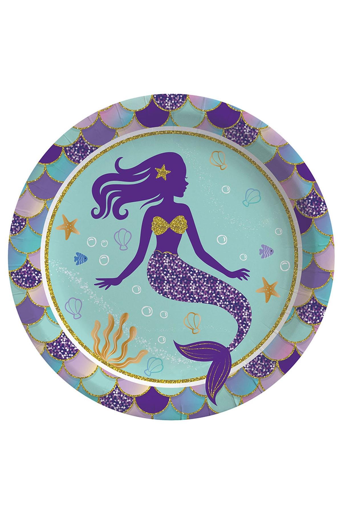 Pırıltılı Deniz Kızı Karton Tabak 23 cm 8'li