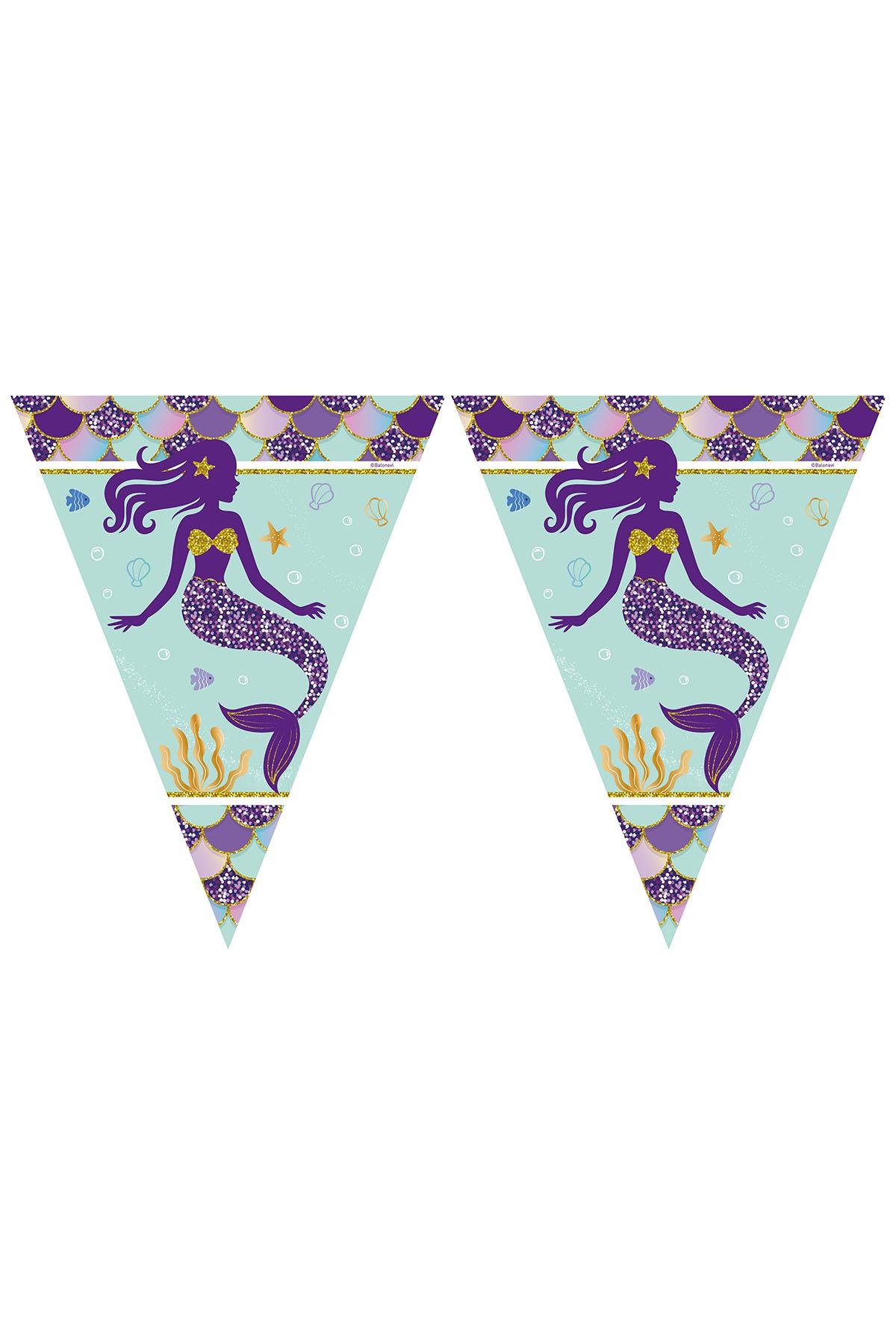 Pırıltılı Deniz Kızı Lisanslı Üçgen Bayrak Afiş