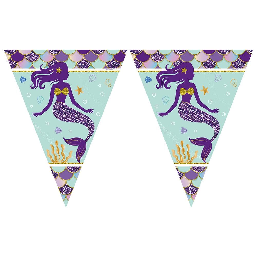 Pırıltılı Deniz Kızı Lisanslı Üçgen Bayrak Afiş