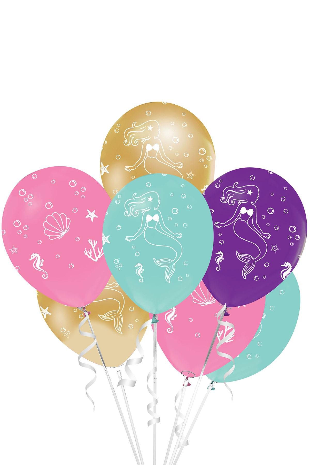 Pırıltılı Deniz Kızı Temalı Lateks Balon 10'lu