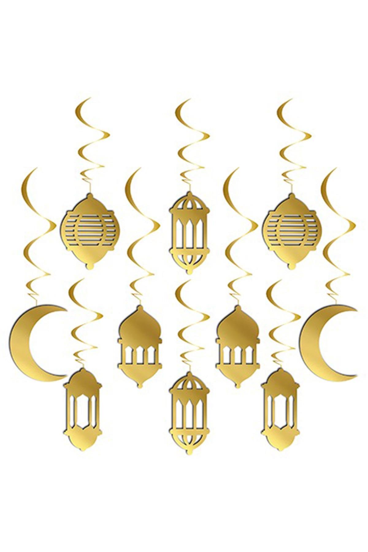 Ramazan Temalı Altın 3D Sarkıt Tavan Süs 10'lu