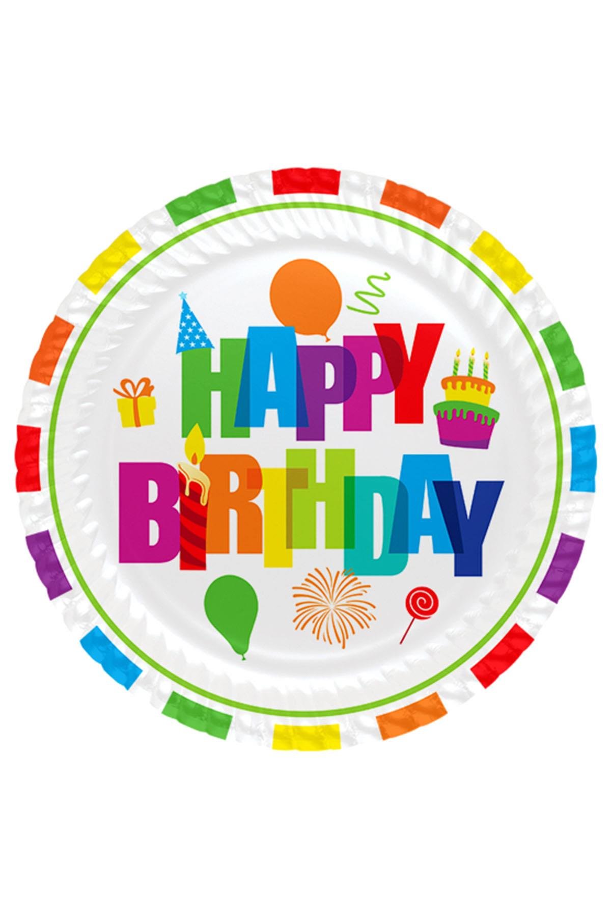 Renkli Doğum Günü Karton Tabak 23 cm 8'li