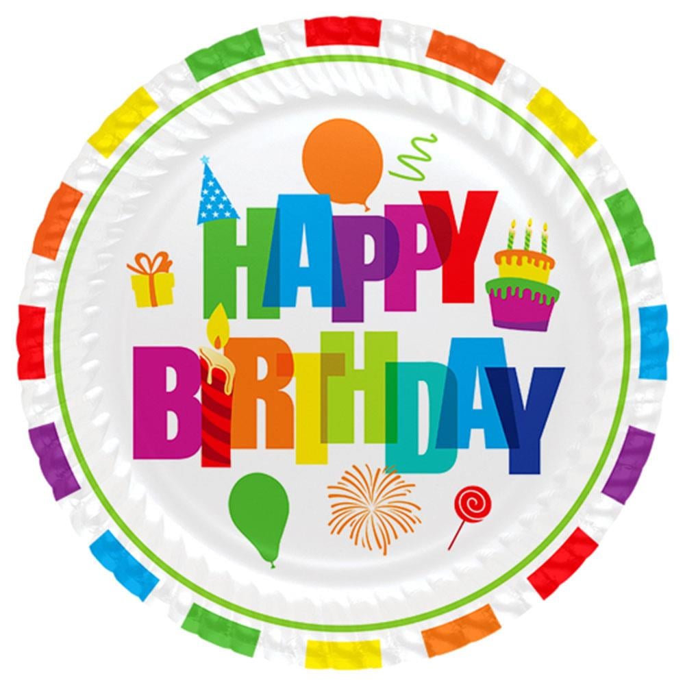 Renkli Doğum Günü Karton Tabak 23 cm 8'li