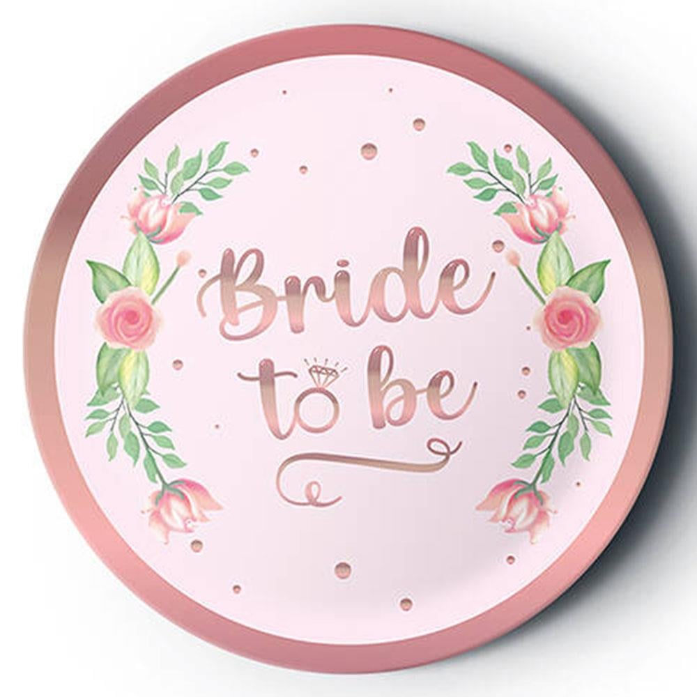 Rose Gold Bride To Be Baskılı Pembe Karton Tabak 23 cm 8'li