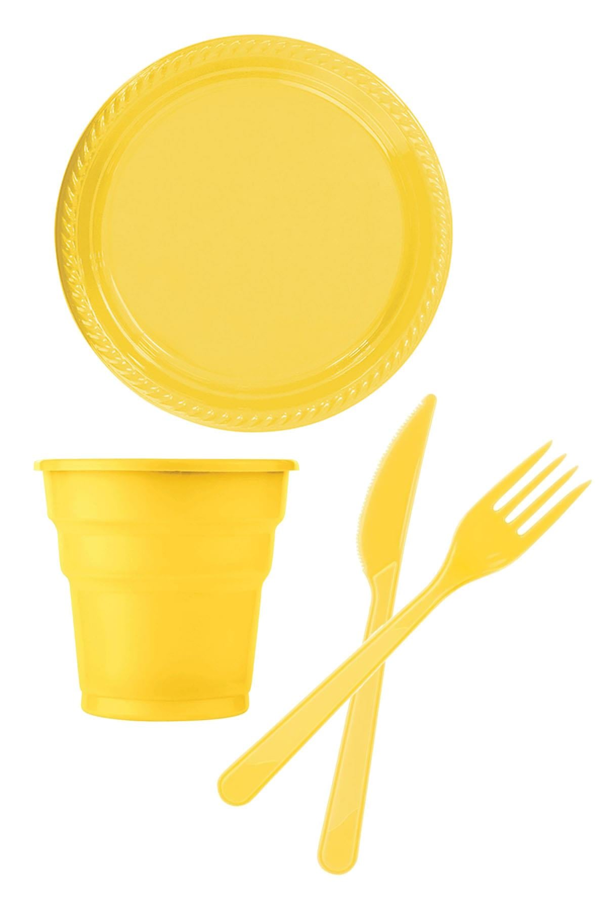 Sarı Plastik Sofra Seti 24 Kişilik