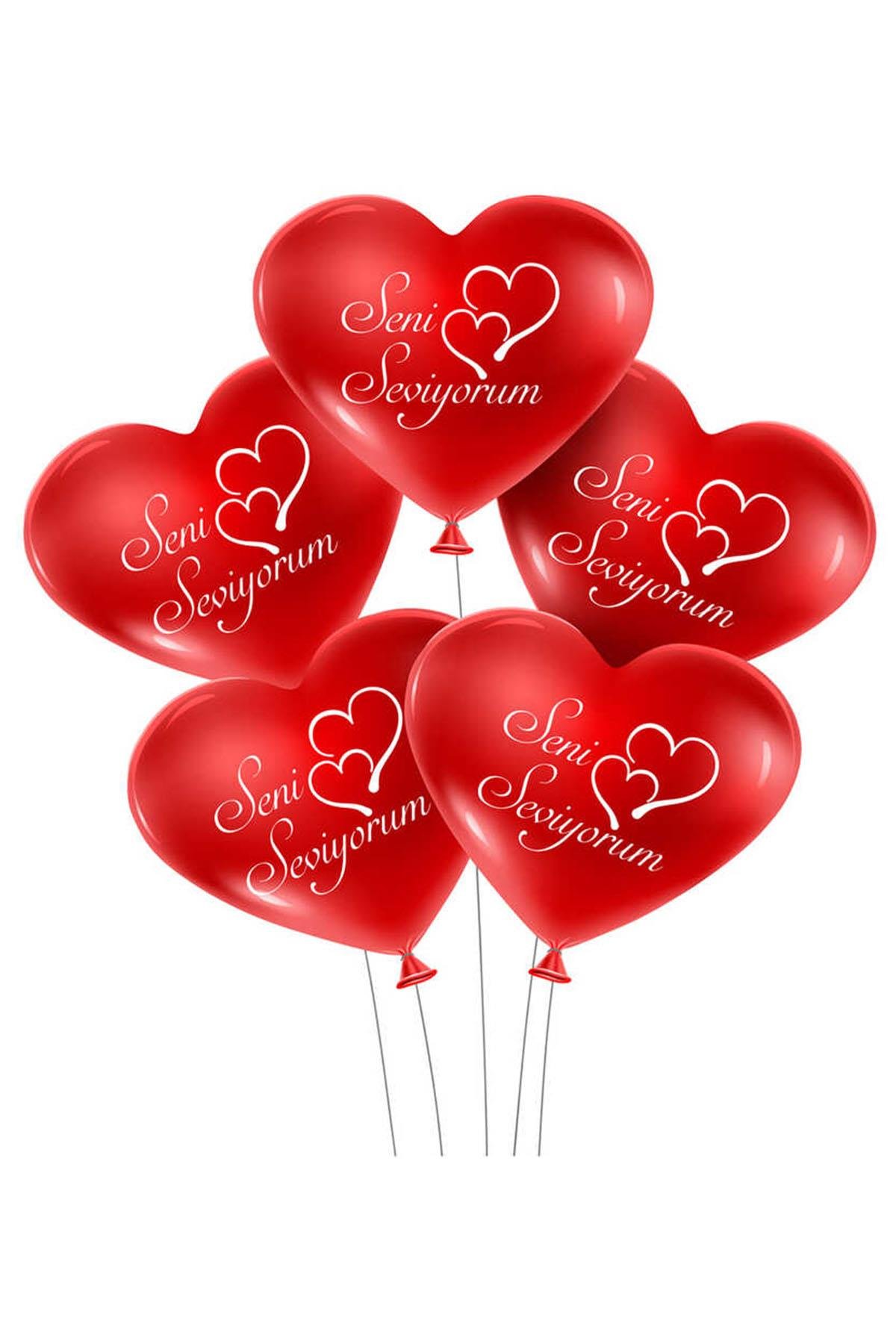 Seni Seviyorum Baskılı Kırmızı Kalp Lateks Balon 10'lu