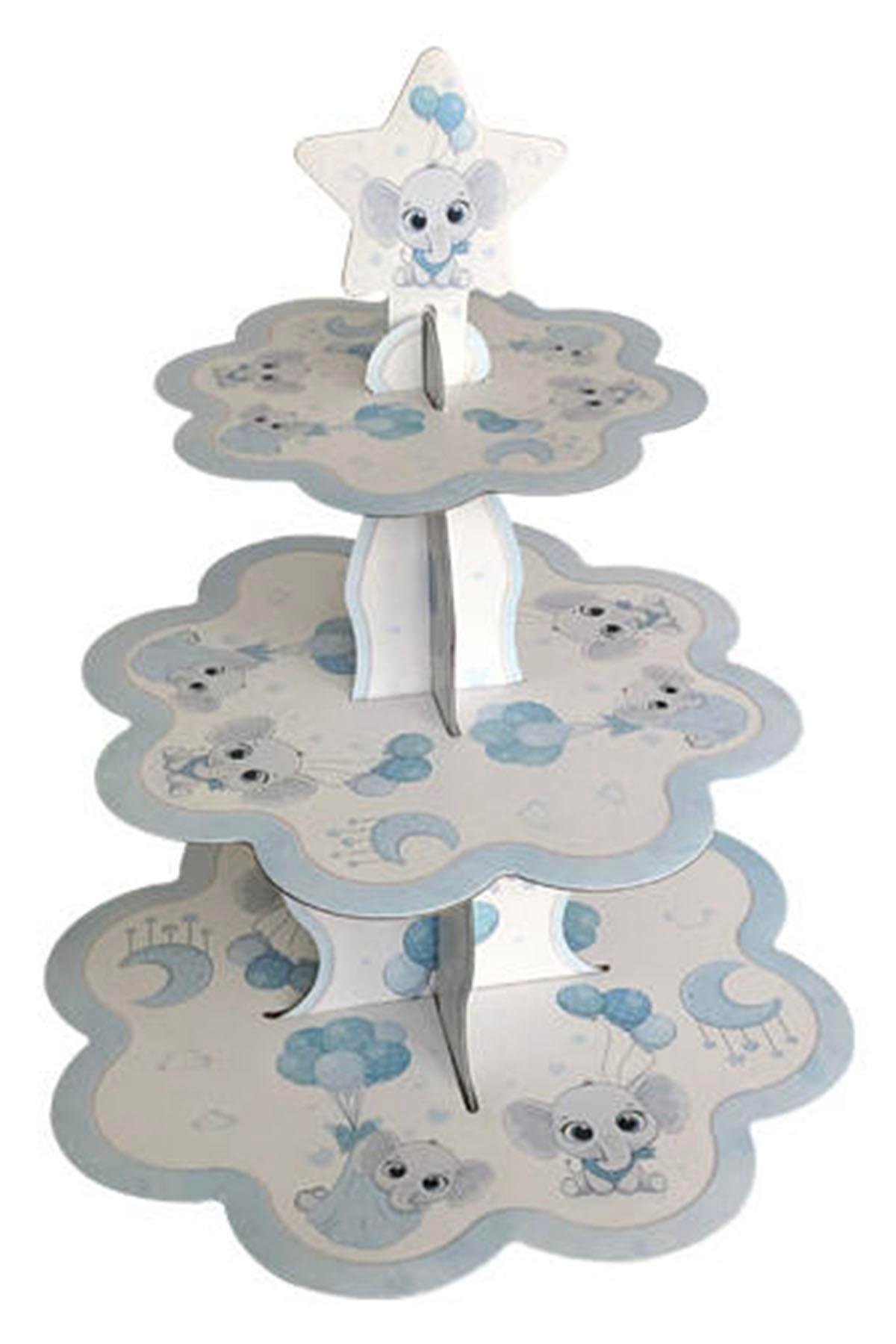 Sevimli Fil Temalı Mavi Cupcake Standı