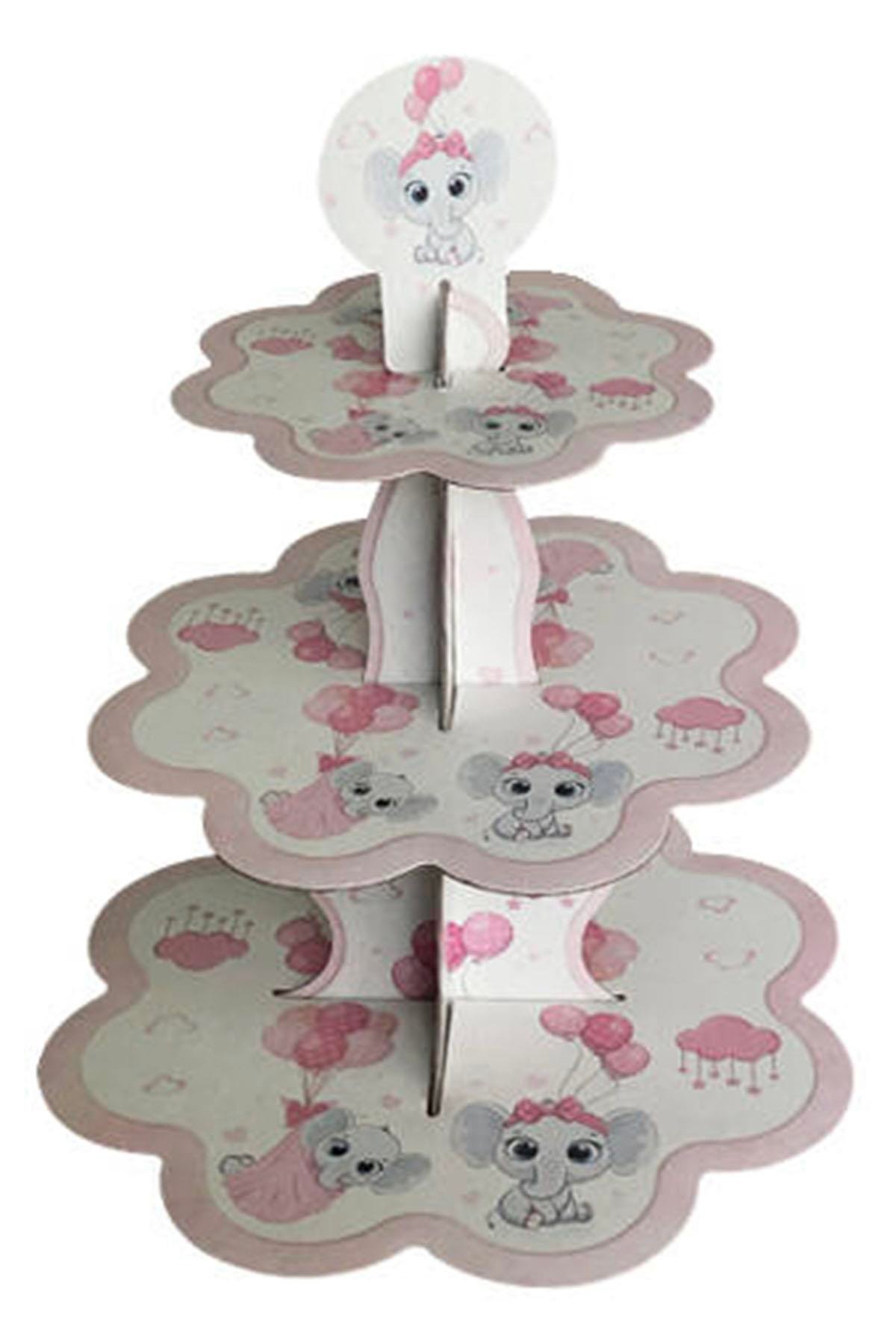 Sevimli Fil Temalı Pembe Cupcake Standı