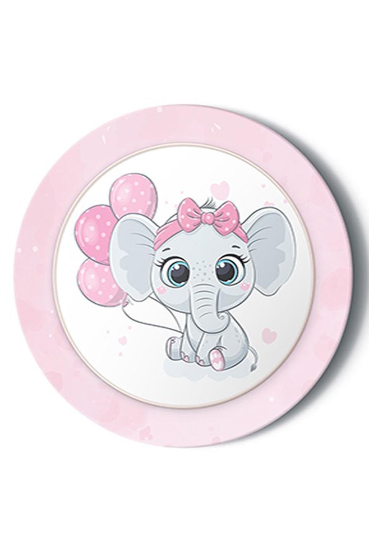 Sevimli Fil Temalı Pembe Karton Tabak 22 cm 8'li