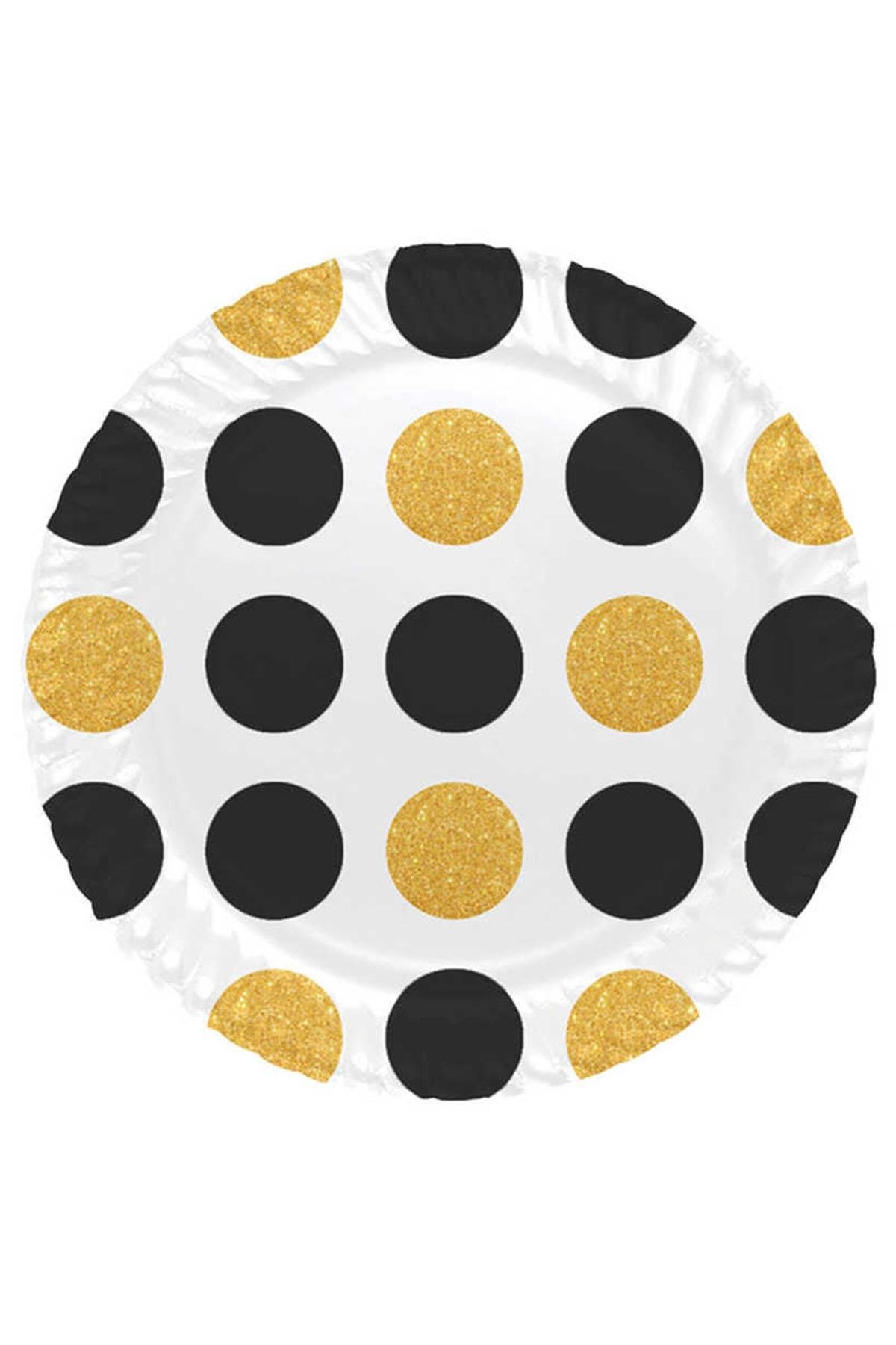 Siyah Altın Puantiyeli Karton Tabak 23 cm 8'li