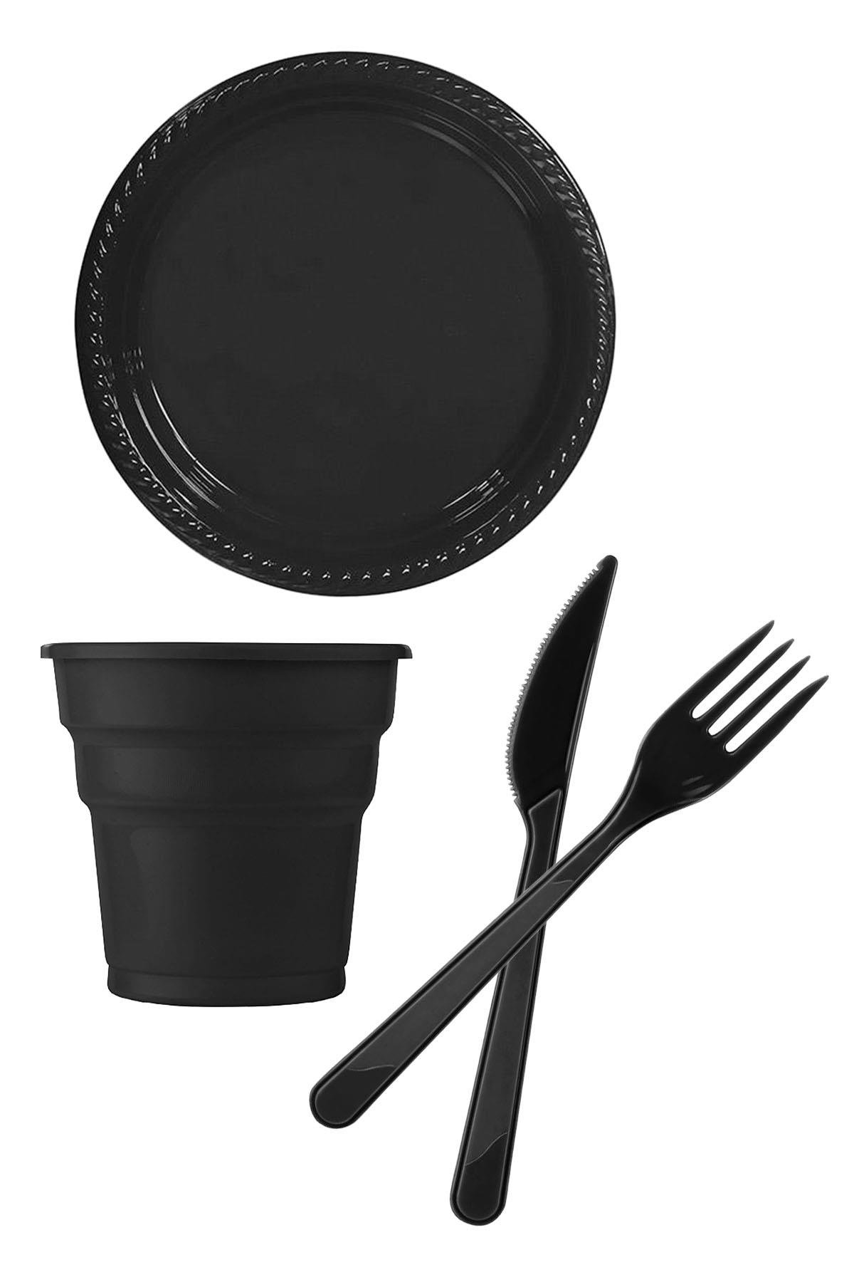 Siyah Plastik Sofra Seti 24 Kişilik