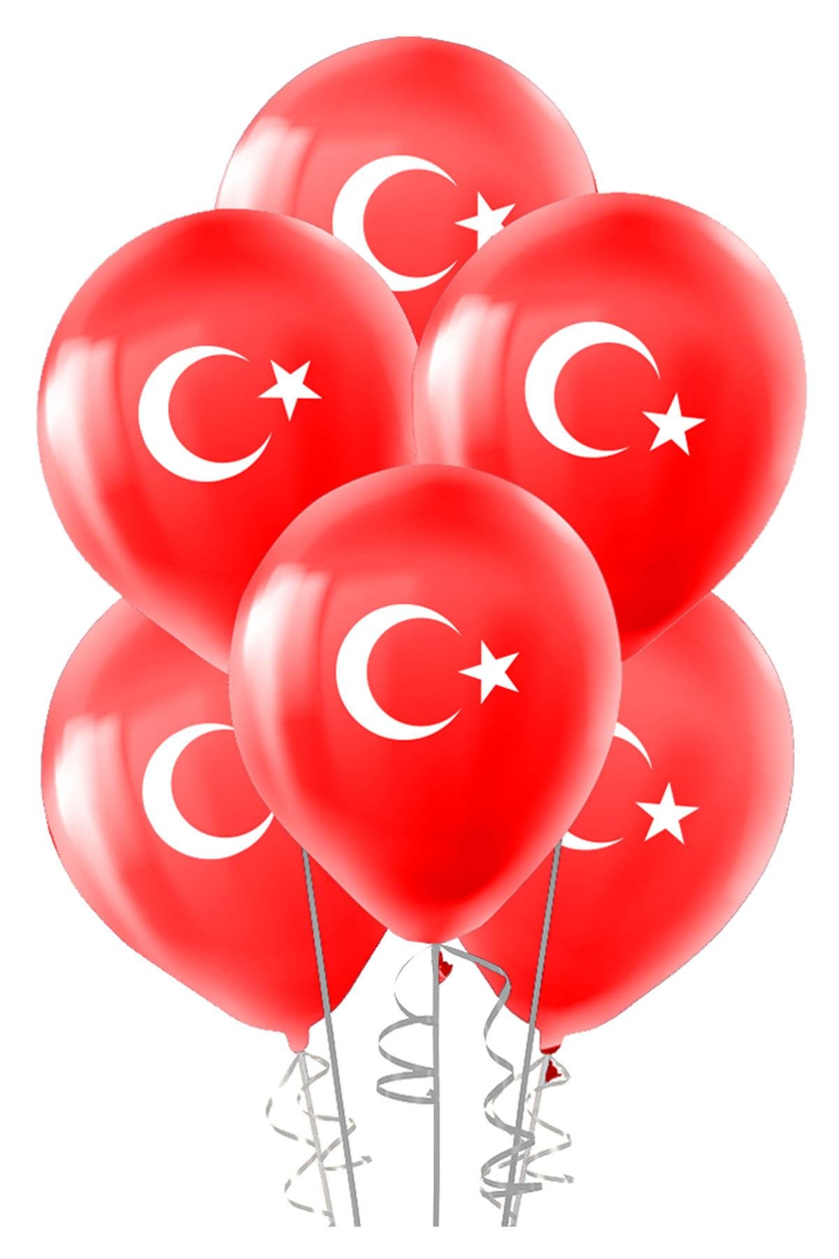 Türk Bayrağı Baskılı Kırmızı Lateks Balon 10'lu