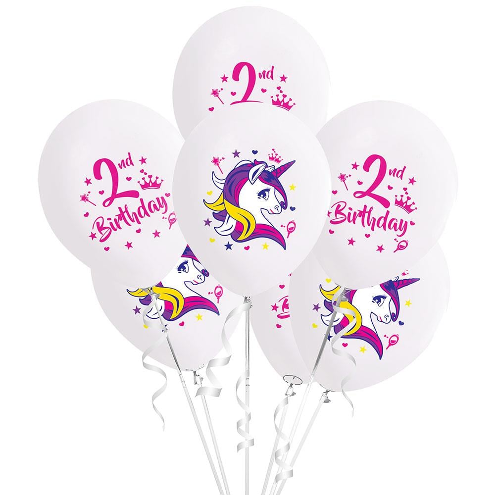 Unicorn 2.Yaş Baskılı Beyaz Lateks Balon 10'lu
