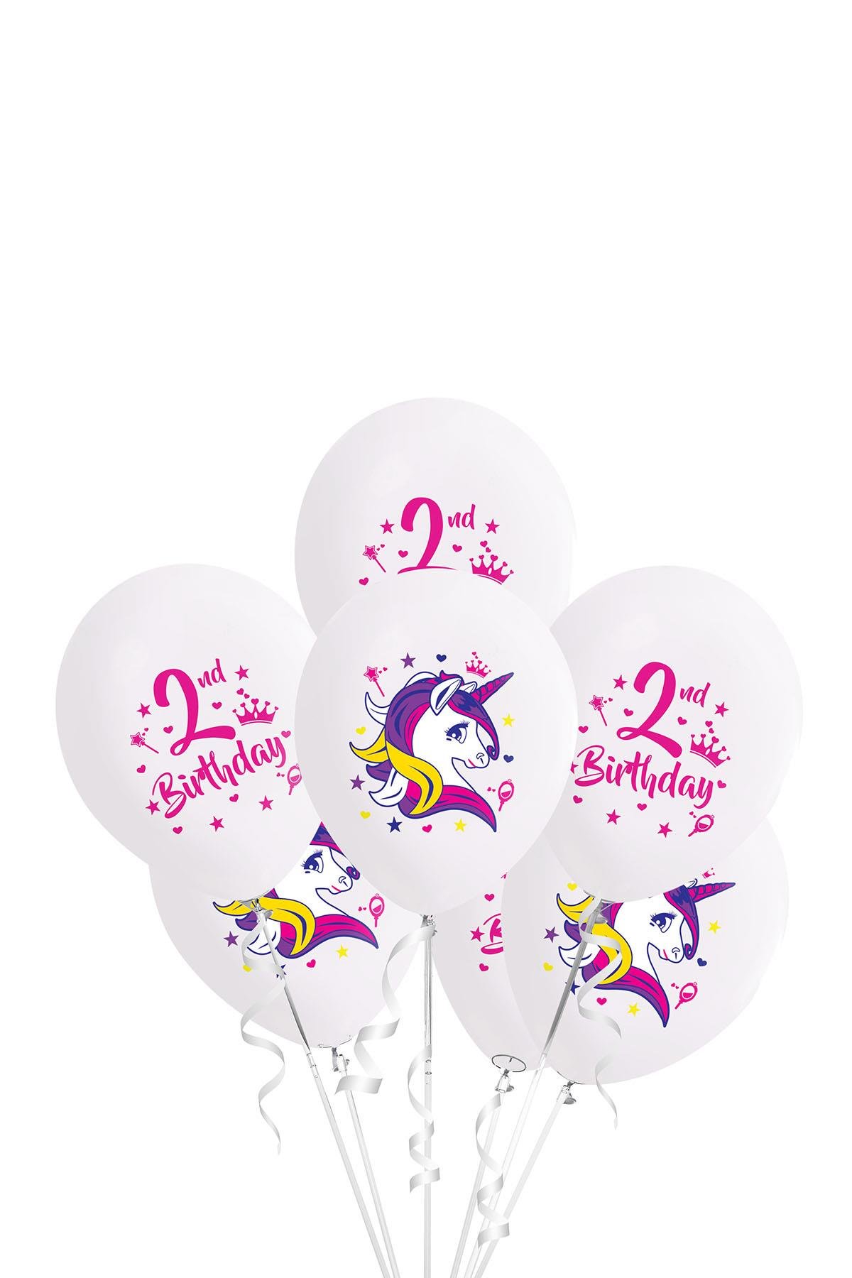 Unicorn 2.Yaş Baskılı Beyaz Lateks Balon 10'lu