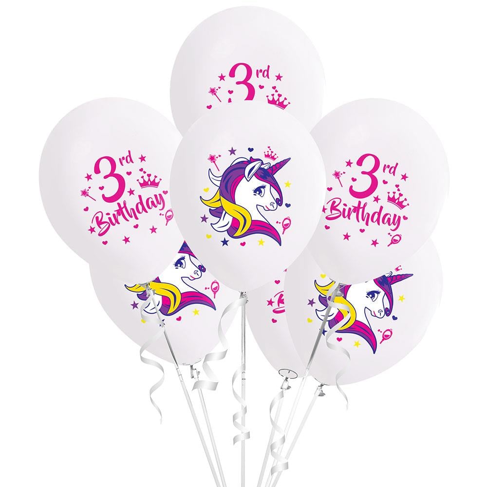 Unicorn 3.Yaş Baskılı Beyaz Lateks Balon 10'lu
