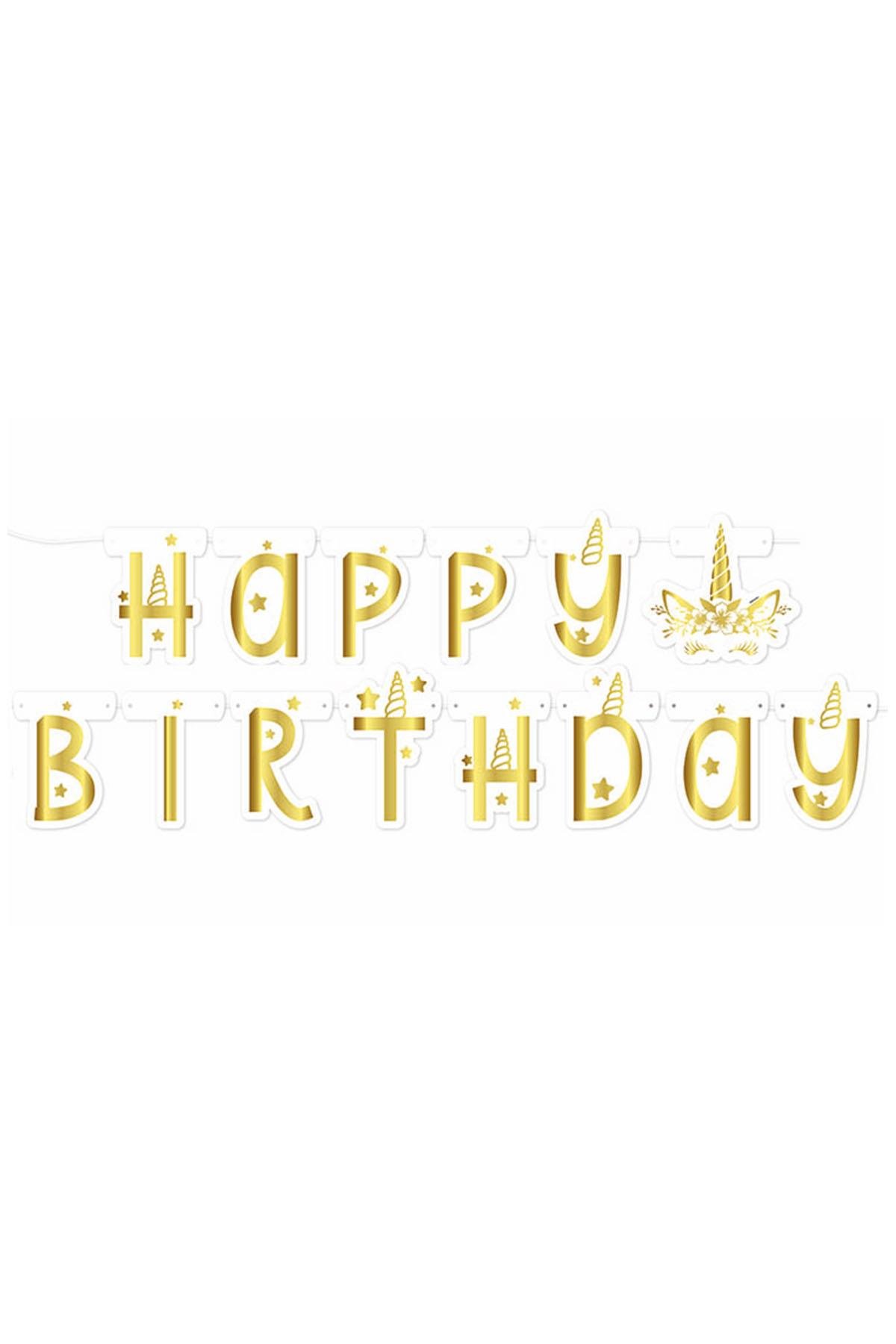 Unicorn Gold Happy Birthday Harf Afiş