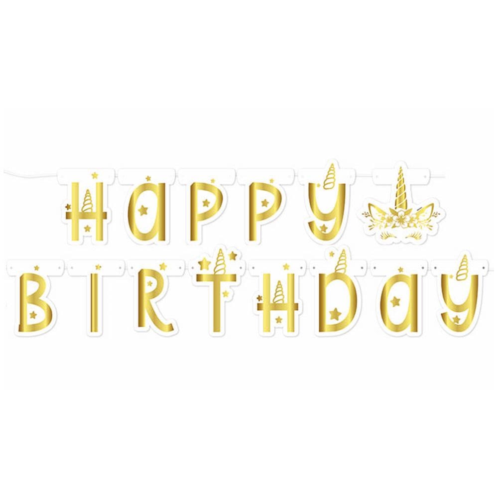 Unicorn Gold Happy Birthday Harf Afiş