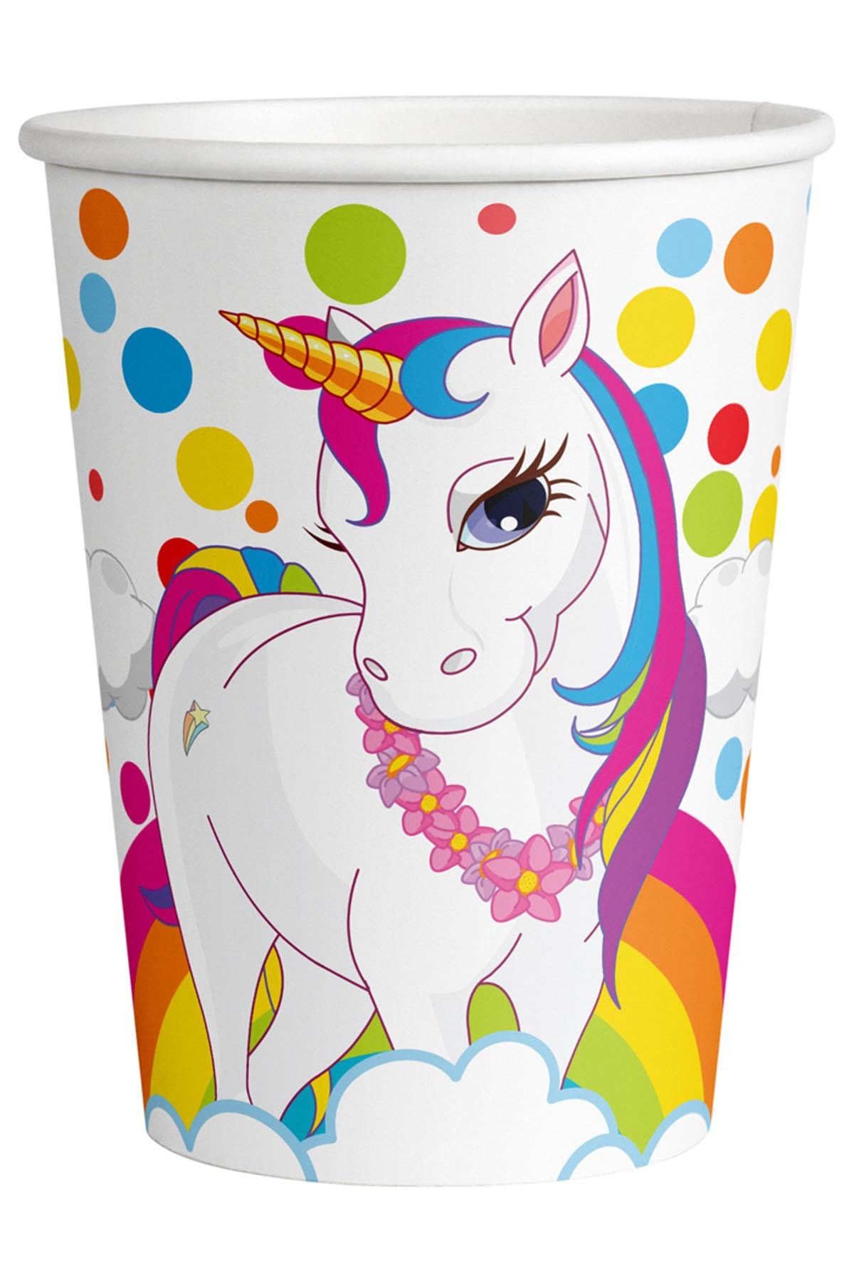 Unicorn Rainbow Karton Bardak 8'li