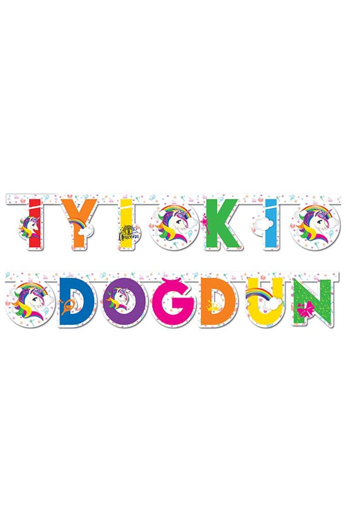 Unicorn Renkli İyi ki Doğdun Harf Afiş