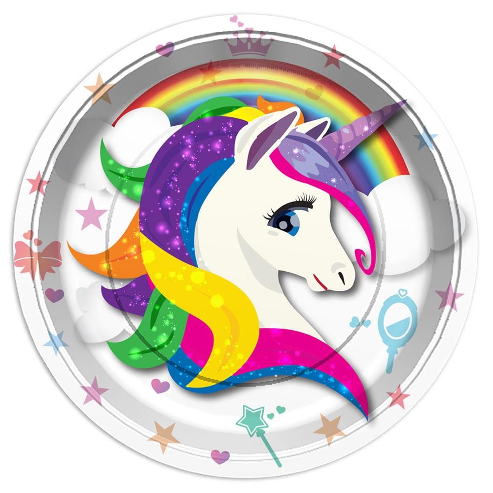 Unicorn Renkli Karton Tabak 23 cm 8'li