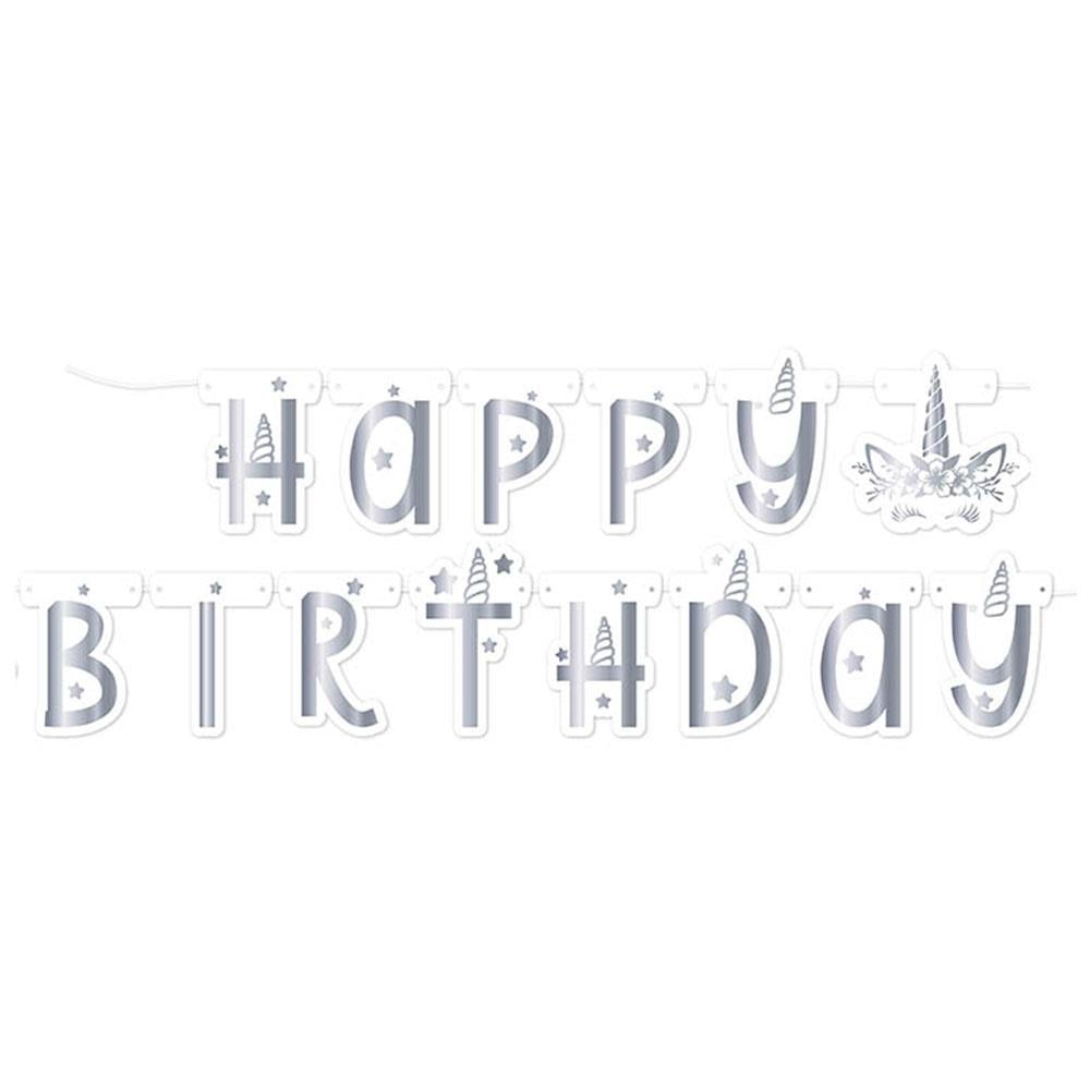 Unicorn Silver Happy Birthday Harf Afiş