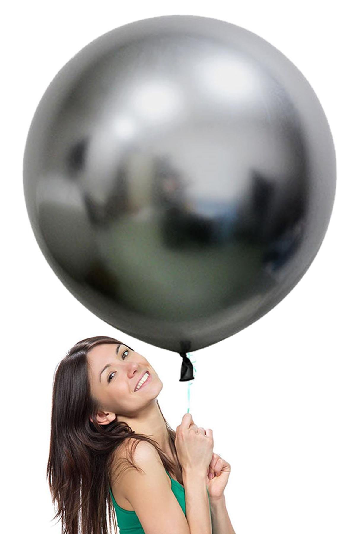 Uzay Gri Jumbo Krom Lateks  Balon 60 cm