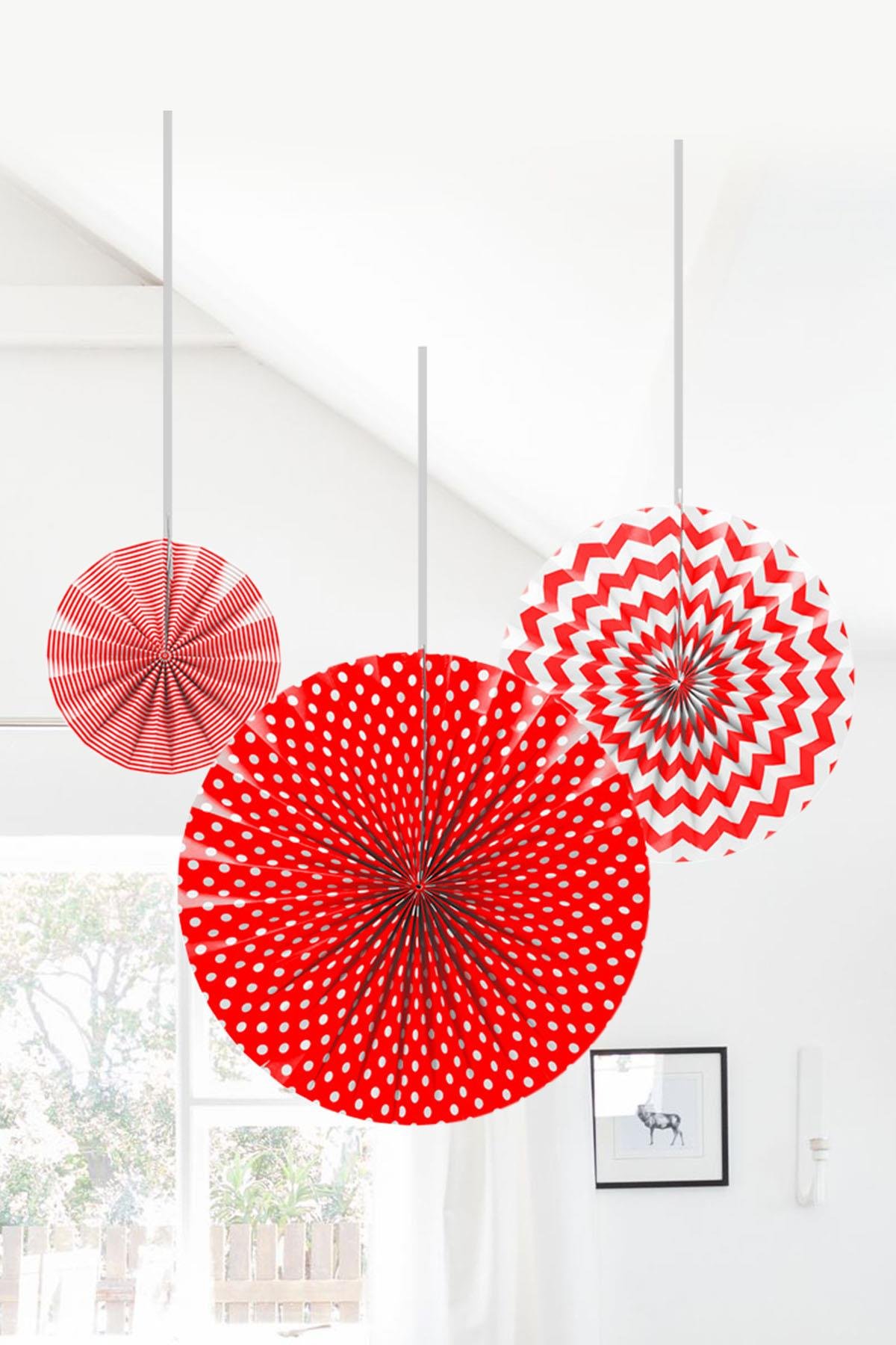 Yelpaze Süs Seti 3'lü Kırmızı