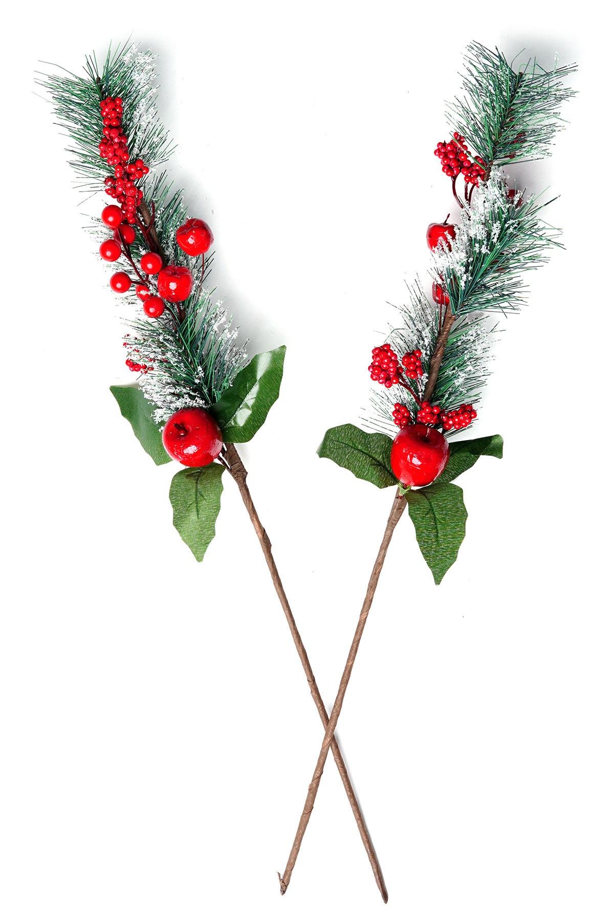 Yılbaşı Çiçeği Kırmızı Elmalı Yapay Dal 60 cm 2'li