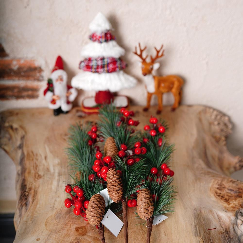 Yılbaşı Çiçeği Kırmızı Kozalaklı Yapay Dal 70 cm 2'li