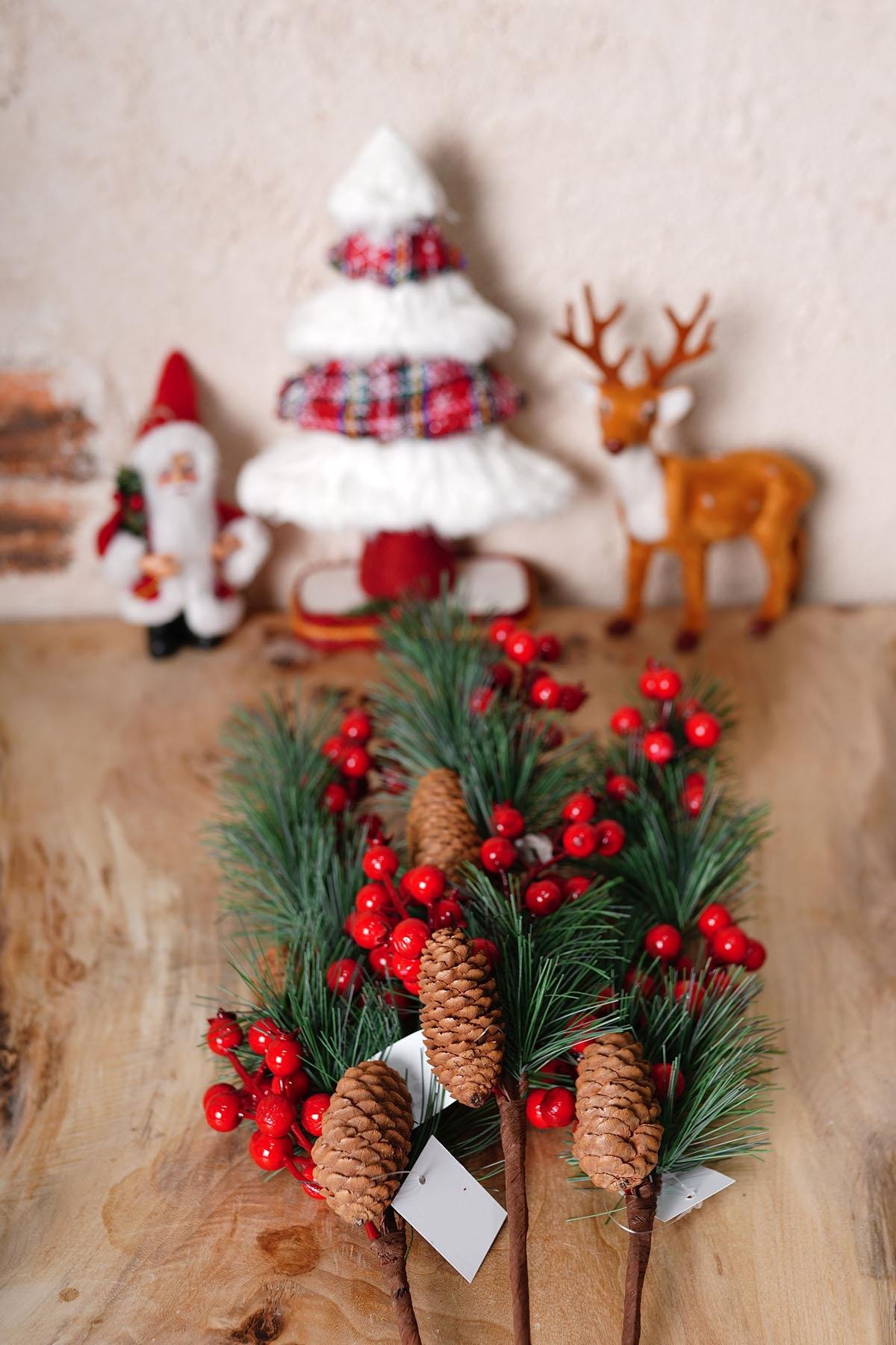 Yılbaşı Çiçeği Kırmızı Kozalaklı Yapay Dal 70 cm 2'li