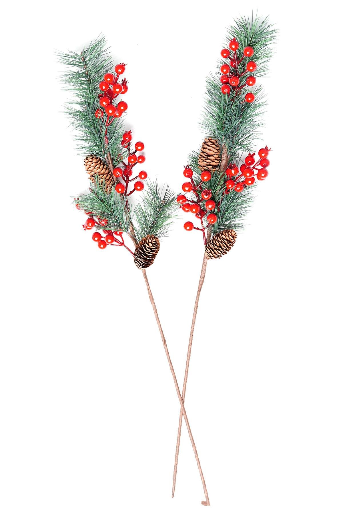Yılbaşı Çiçeği Kırmızı Kozalaklı Yapay Dal 70 cm 2'li