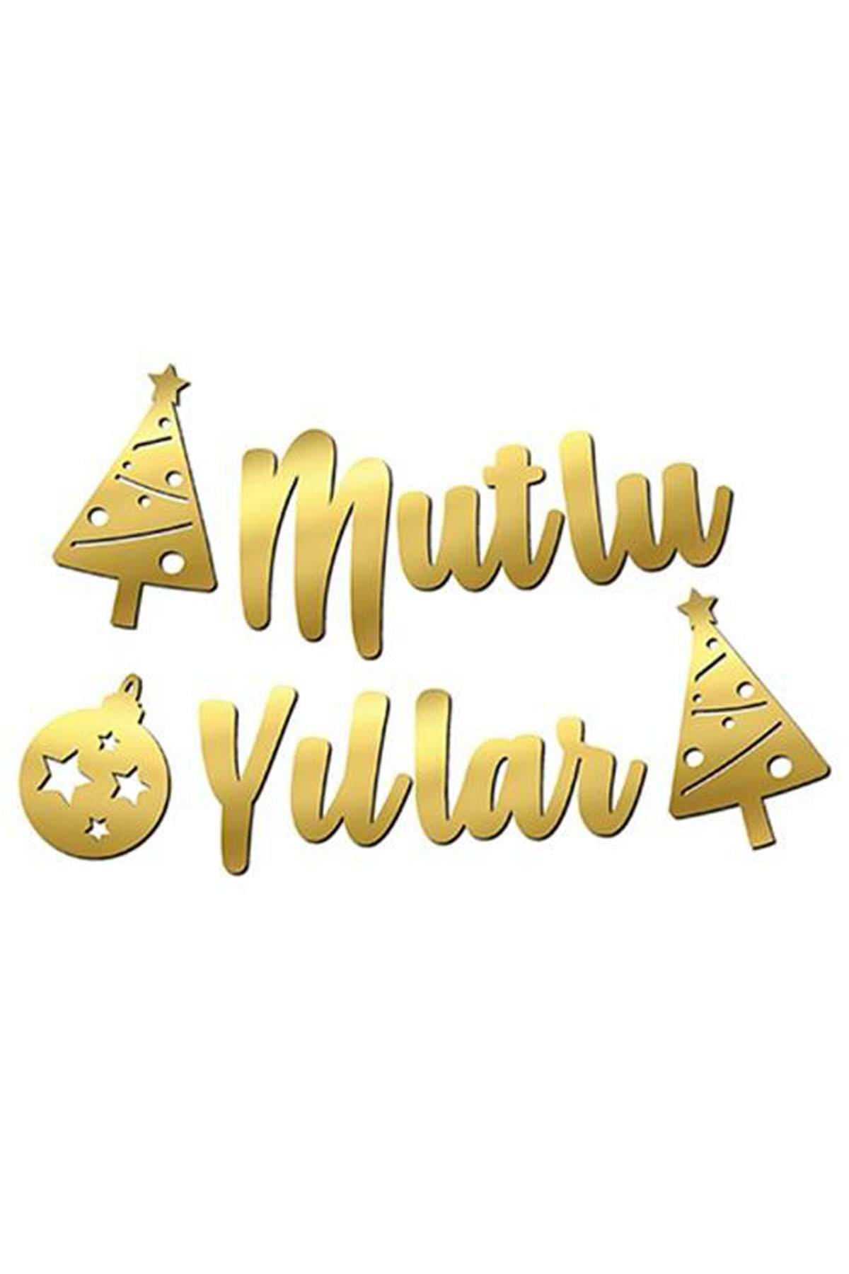 Yılbaşı Kaligrafi Mutlu Yıllar Afiş Altın