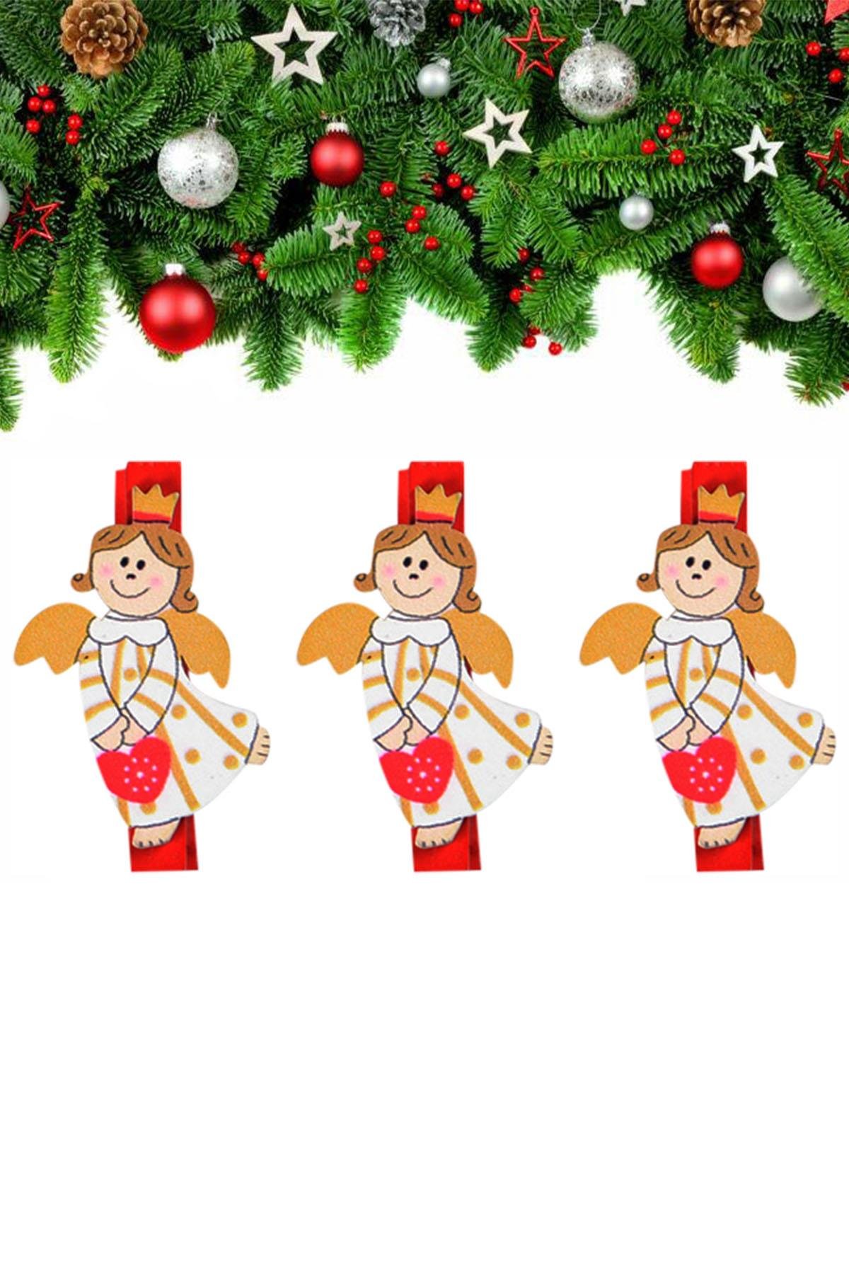 Yılbaşı Melek Desenli Dekoratif Mandal 6'lı