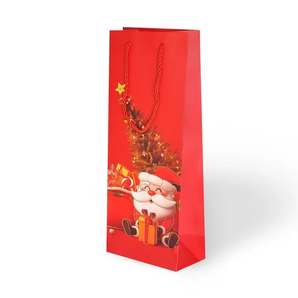 Yılbaşı Noel Baba Desenli Hediyelik Şişe Çanta 2'li
