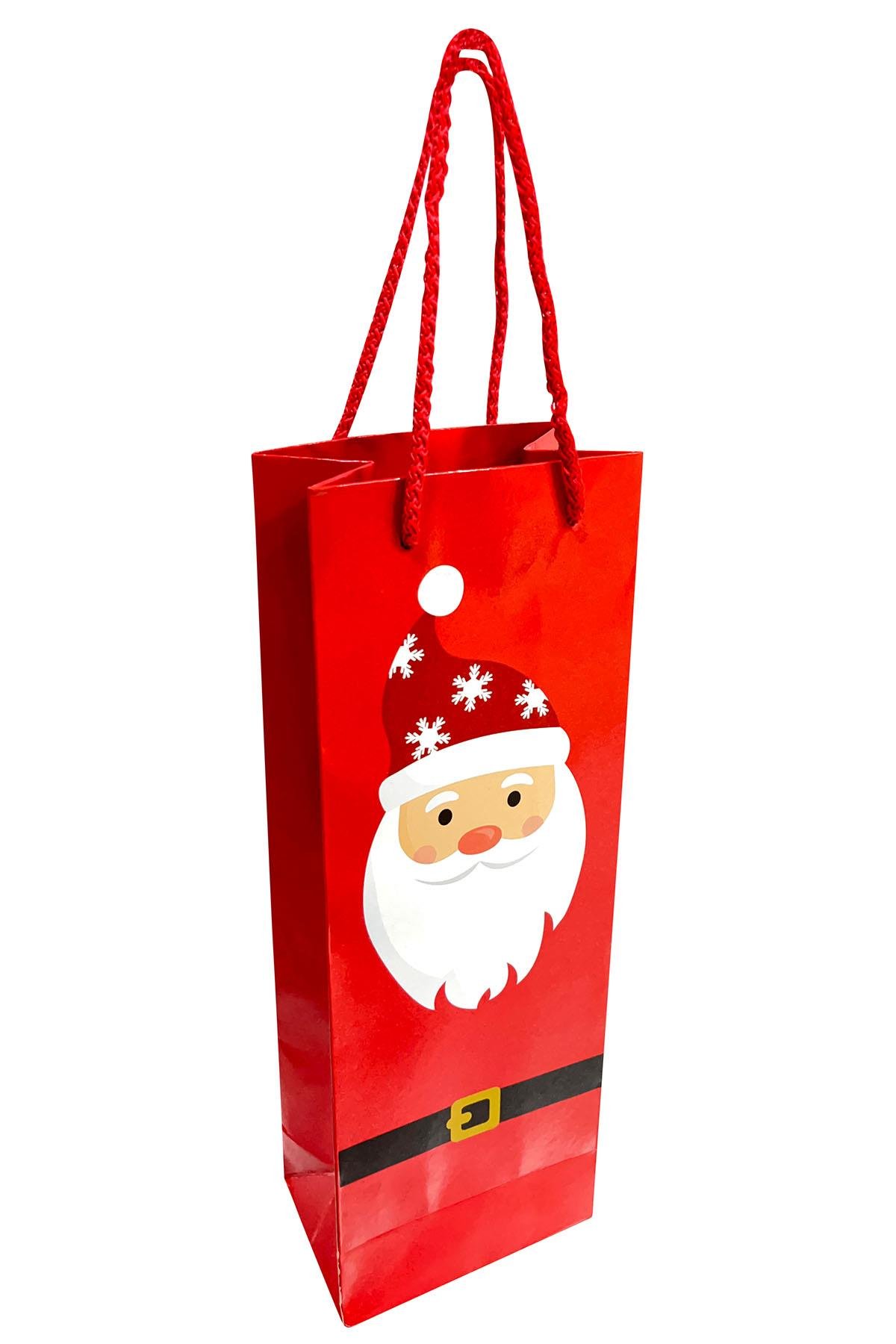 Yılbaşı Noel Baba Desenli Hediyelik Şişe Çanta 2'li