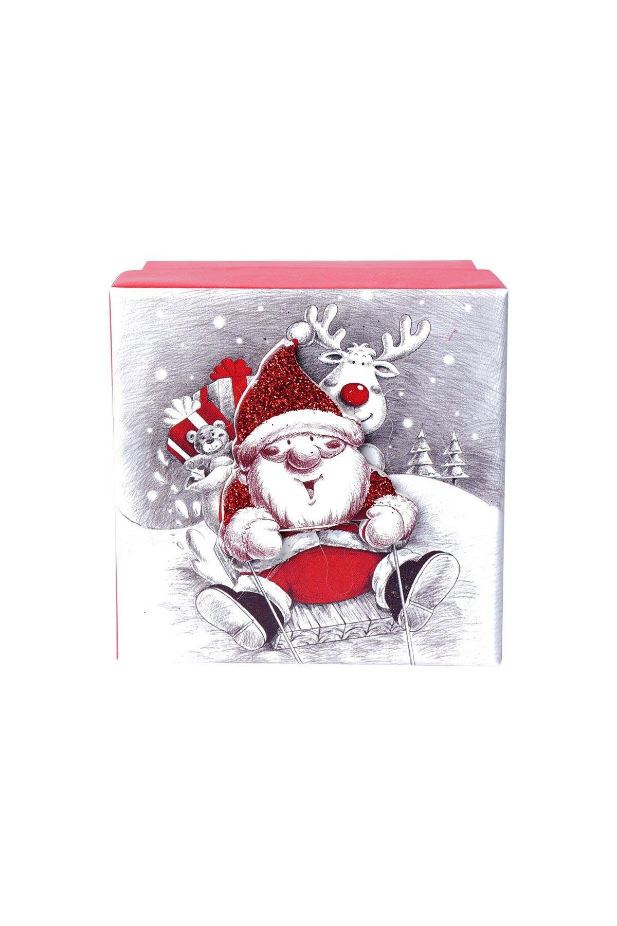 Yılbaşı Noel Baba ve Geyik Motifli Hediye Kutusu 10x7 cm