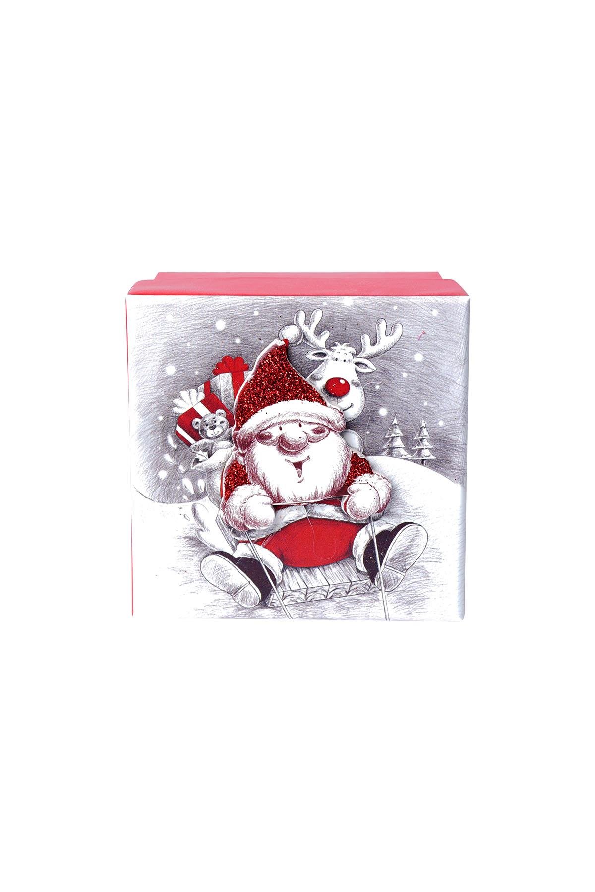 Yılbaşı Noel Baba ve Geyik Motifli Hediye Kutusu 8x6 cm