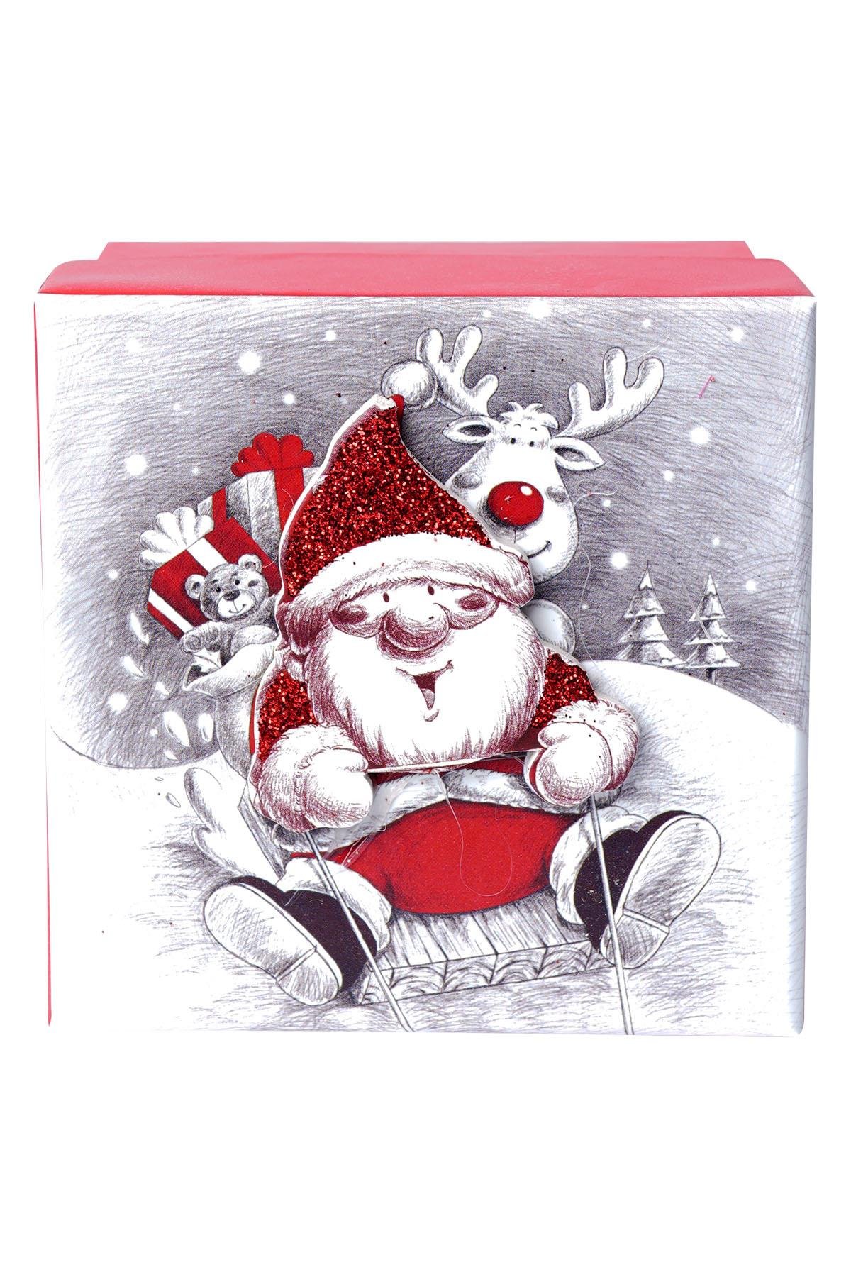 Yılbaşı Noel Baba ve Geyik Motifli Hediye Kutusu 19x9 cm