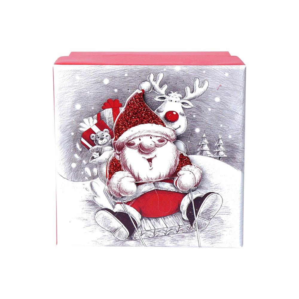 Yılbaşı Noel Baba ve Geyik Motifli Hediye Kutusu 10x7 cm