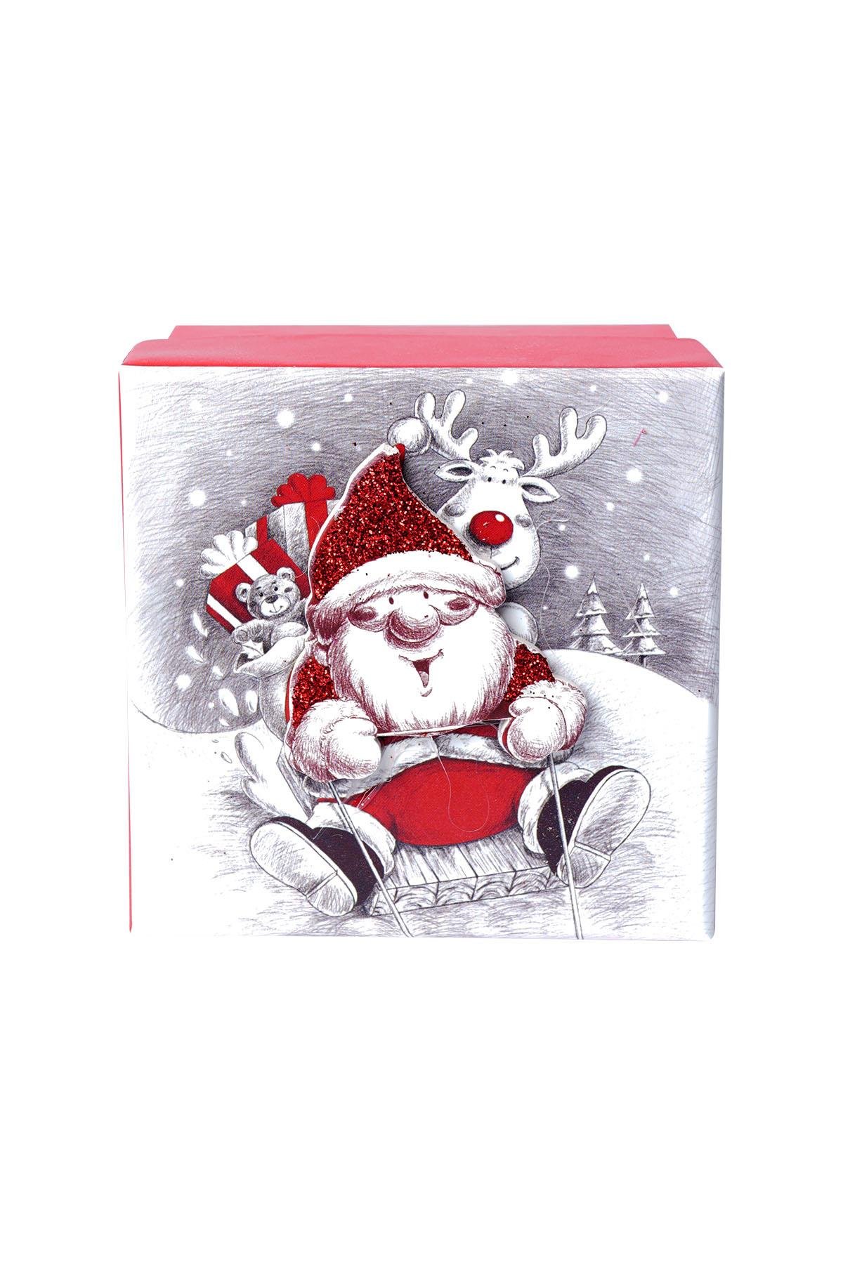 Yılbaşı Noel Baba ve Geyik Motifli Hediye Kutusu 12x8 cm