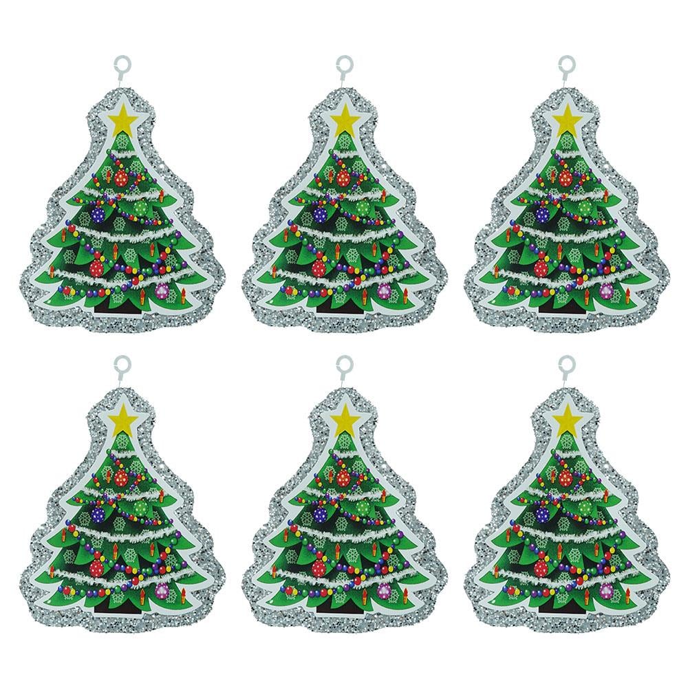 Yılbaşı Simli Çam Ağacı Strafor Süs Gümüş 6'lı