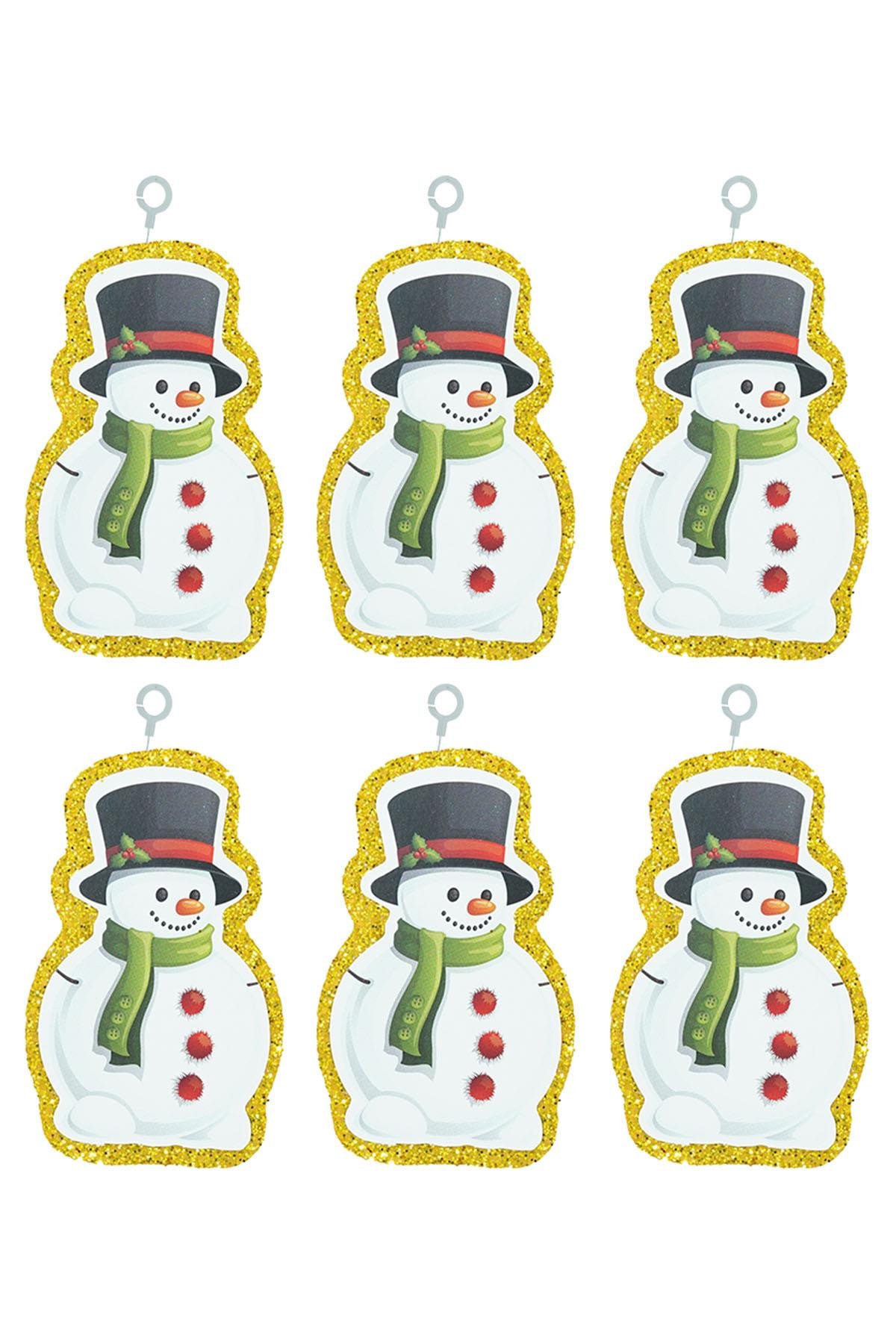 Yılbaşı Simli Kardan Adam Strafor Süs Altın 6'lı